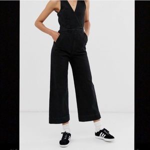 Weekday black denim overalls jumpsuit with back zip size 42 (10/12)
